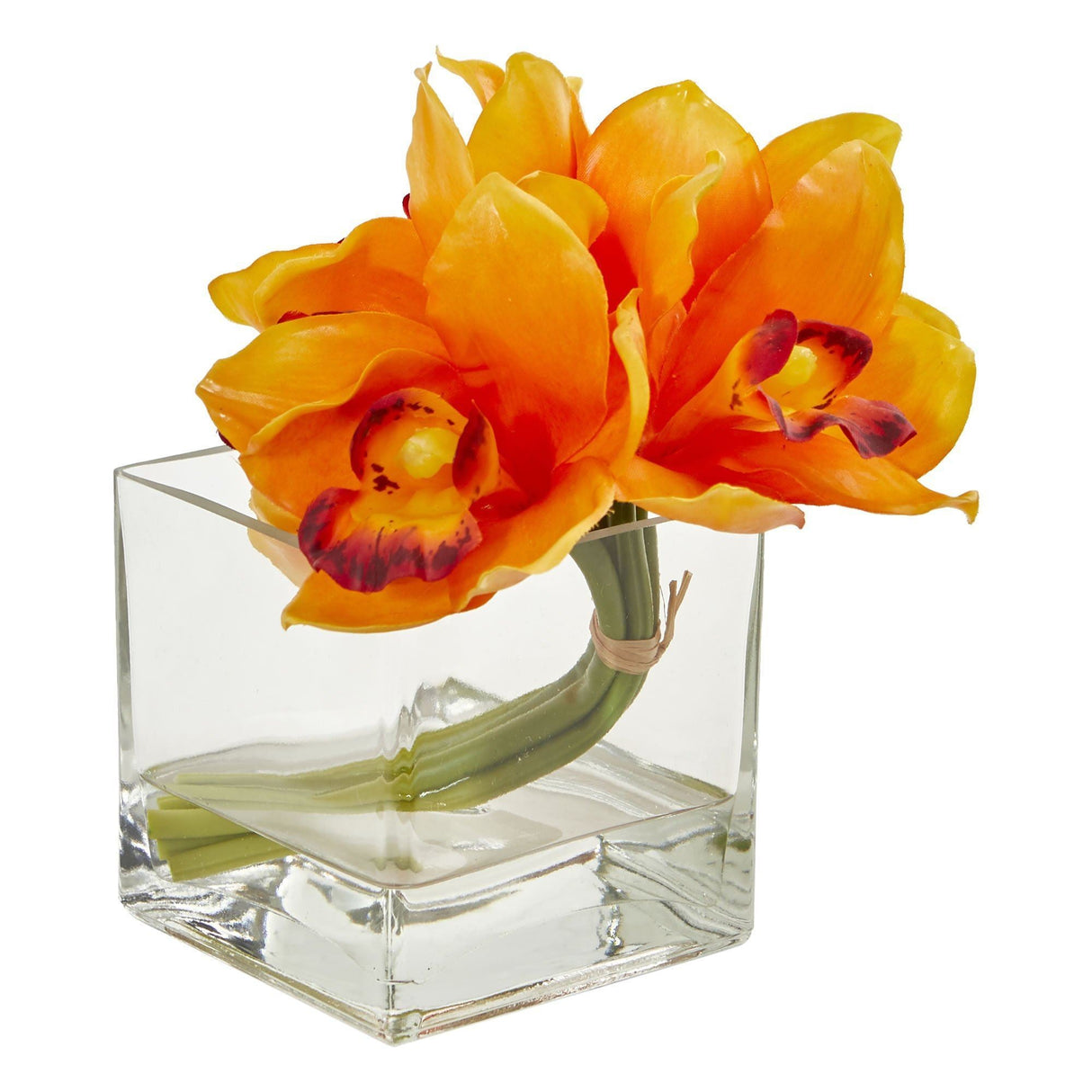 Cymbidium Orchid Artificial Arrangement in Glass Vase (Set of 2)-Parc Decor