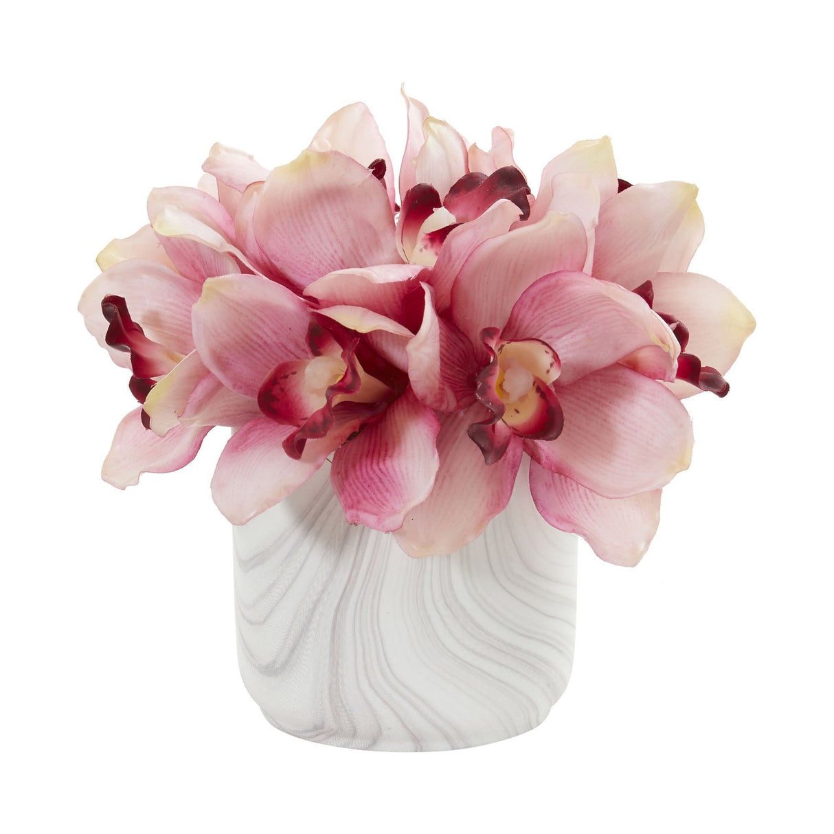 Cymbidium Orchid Artificial Arrangement in Marble Vase-Parc Decor