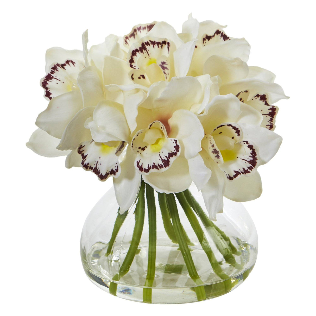 Cymbidium Silk Orchid Artificial Arrangement in Glass Vase-Parc Decor