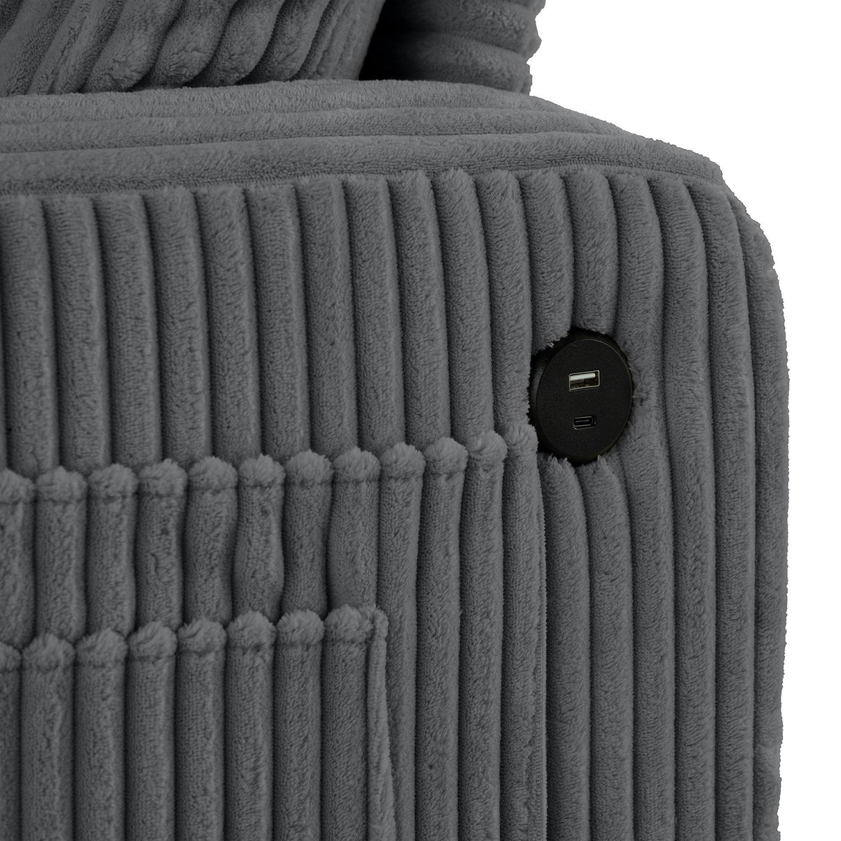 Dark Gray 3 Piece Set Comfy Sofa Couch 3-Seater & Loveseat Sofa with Storage Ottoman for Living Room with USB, Side Pockets, Pillows included-Parc Decor