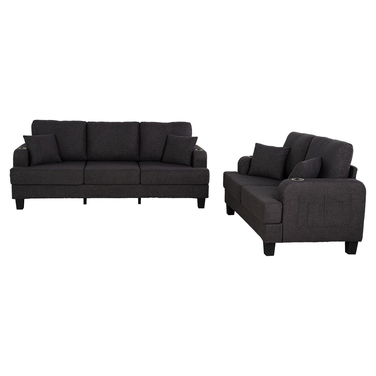 Dark Gray 3-Piece Sofa Set with Storage Ottoman & USB Charging-Parc Decor