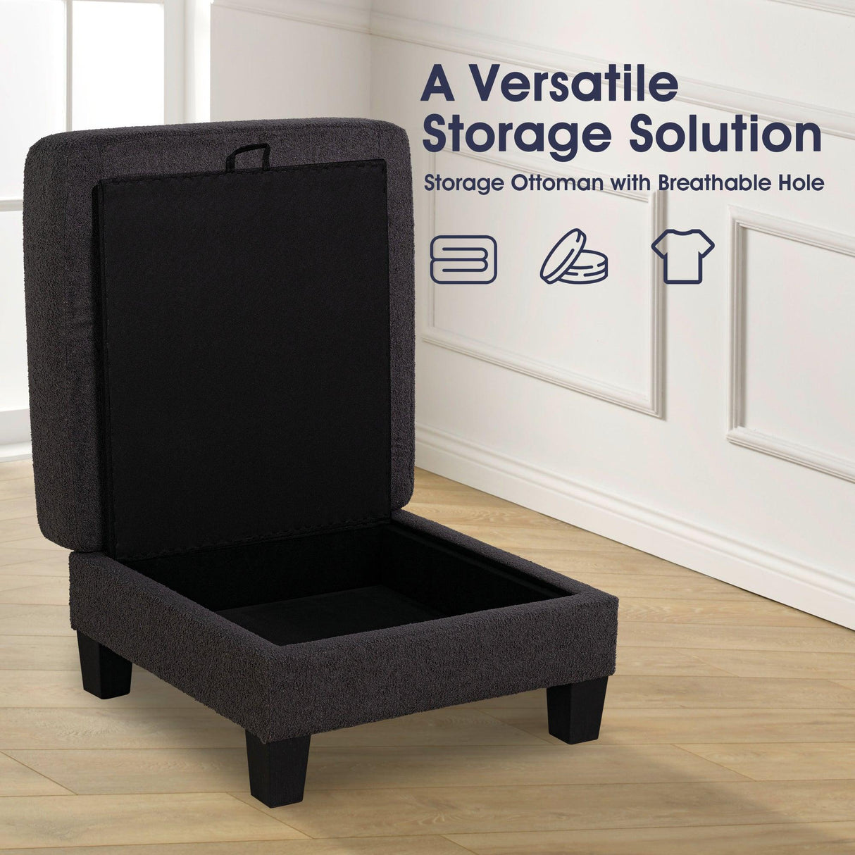 Dark Gray 3-Piece Sofa Set with Storage Ottoman & USB Charging-Parc Decor