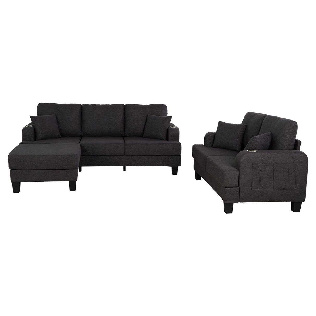 Dark Gray 3-Piece Sofa Set with Storage Ottoman & USB Charging-Parc Decor