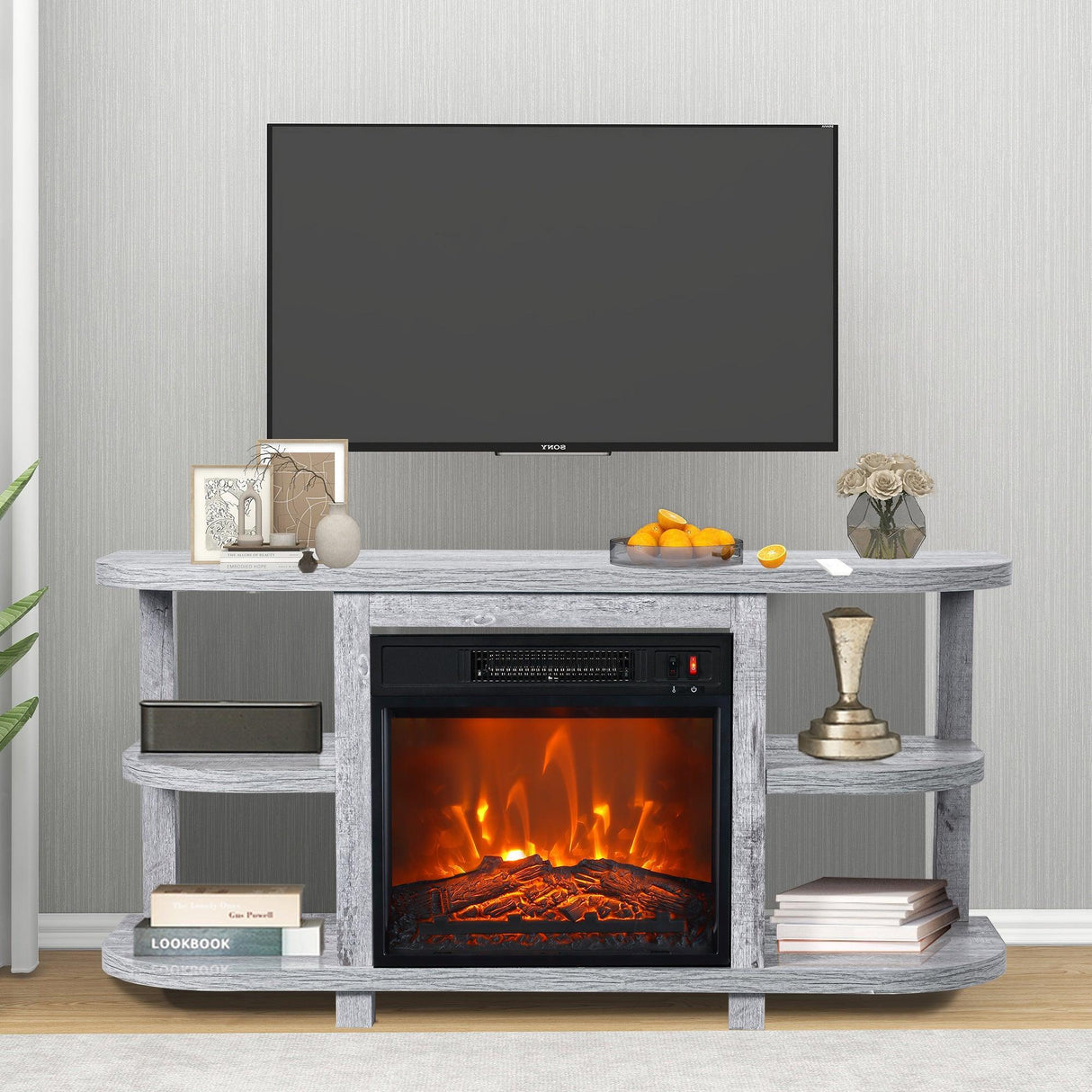 Decorative Modern 48" TV Stand with 18" Insert Electric Fireplace-Parc Decor