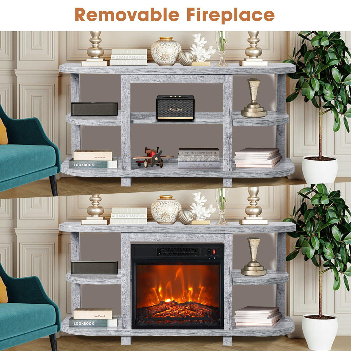 Decorative Modern 48" TV Stand with 18" Insert Electric Fireplace-Parc Decor