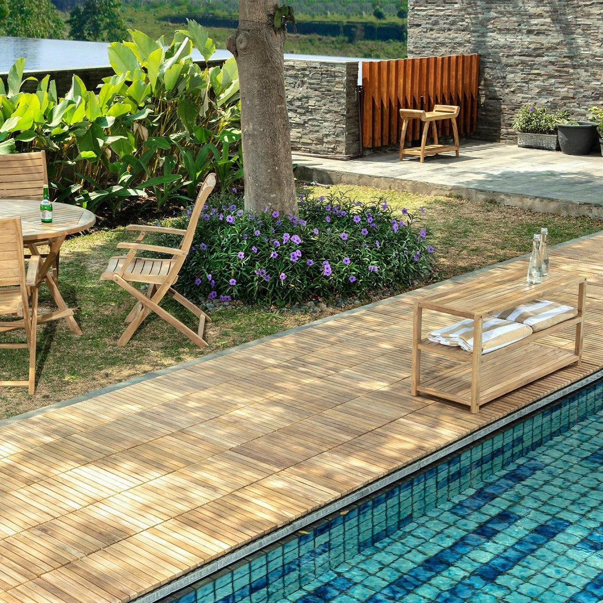 Denali Natural Teak Outdoor Interlocking Tiles-Parc Decor