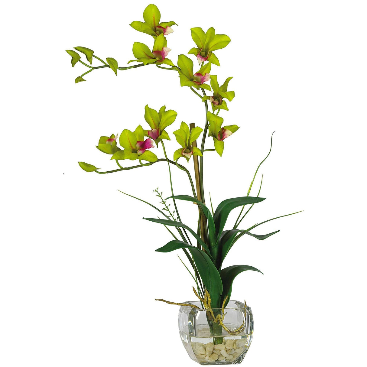 Dendrobium w/Glass Vase Silk Flower Arrangement-Parc Decor
