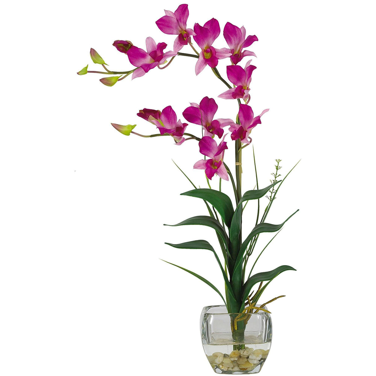 Dendrobium w/Glass Vase Silk Flower Arrangement-Parc Decor