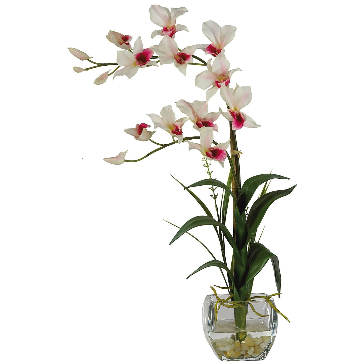 Dendrobium w/Glass Vase Silk Flower Arrangement-Parc Decor