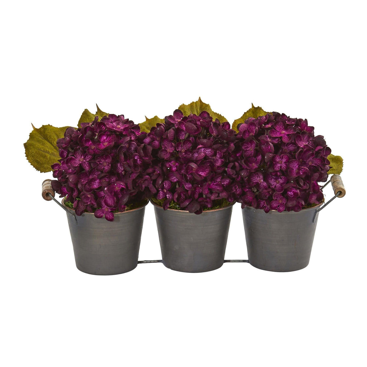 Fall Hydrangea Artificial Arrangement in Metal Planter-Parc Decor