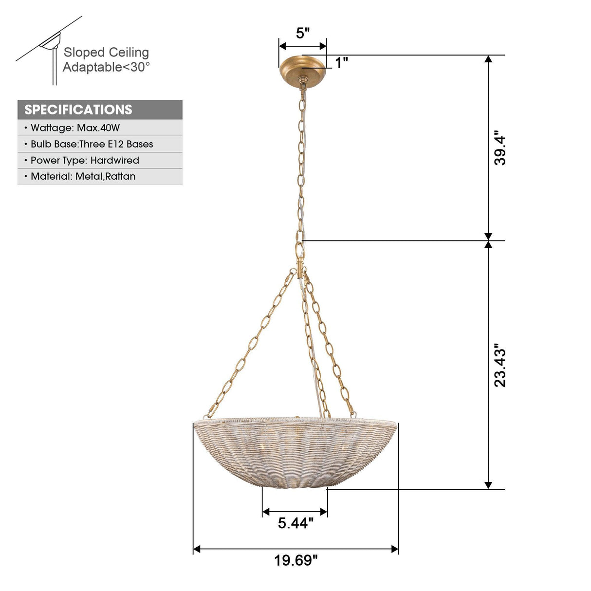 Farmhouse 3-Light Rattan Island Pendant Lighting in Bowl Shape-Parc Decor