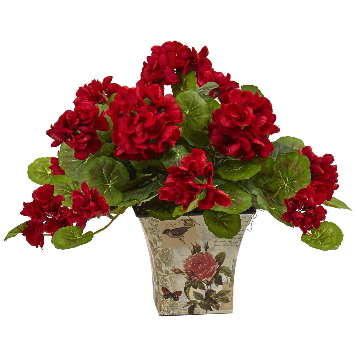 Geranium Flowering Silk Plant with Floral Planter (Set of 2)-Parc Decor