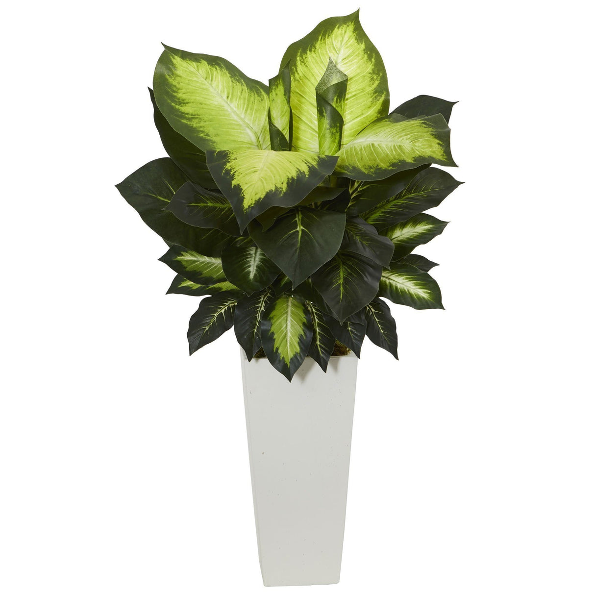 Golden Dieffenbachia Artificial Plant in White Tower Planter-Parc Decor