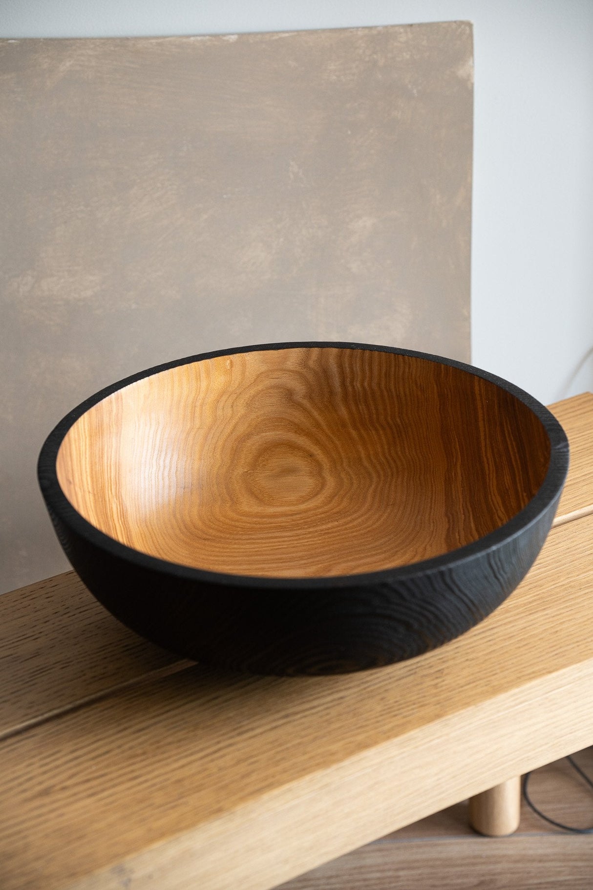 Hand Carved Extra Large Half Charred Wooden Bowl-Parc Decor