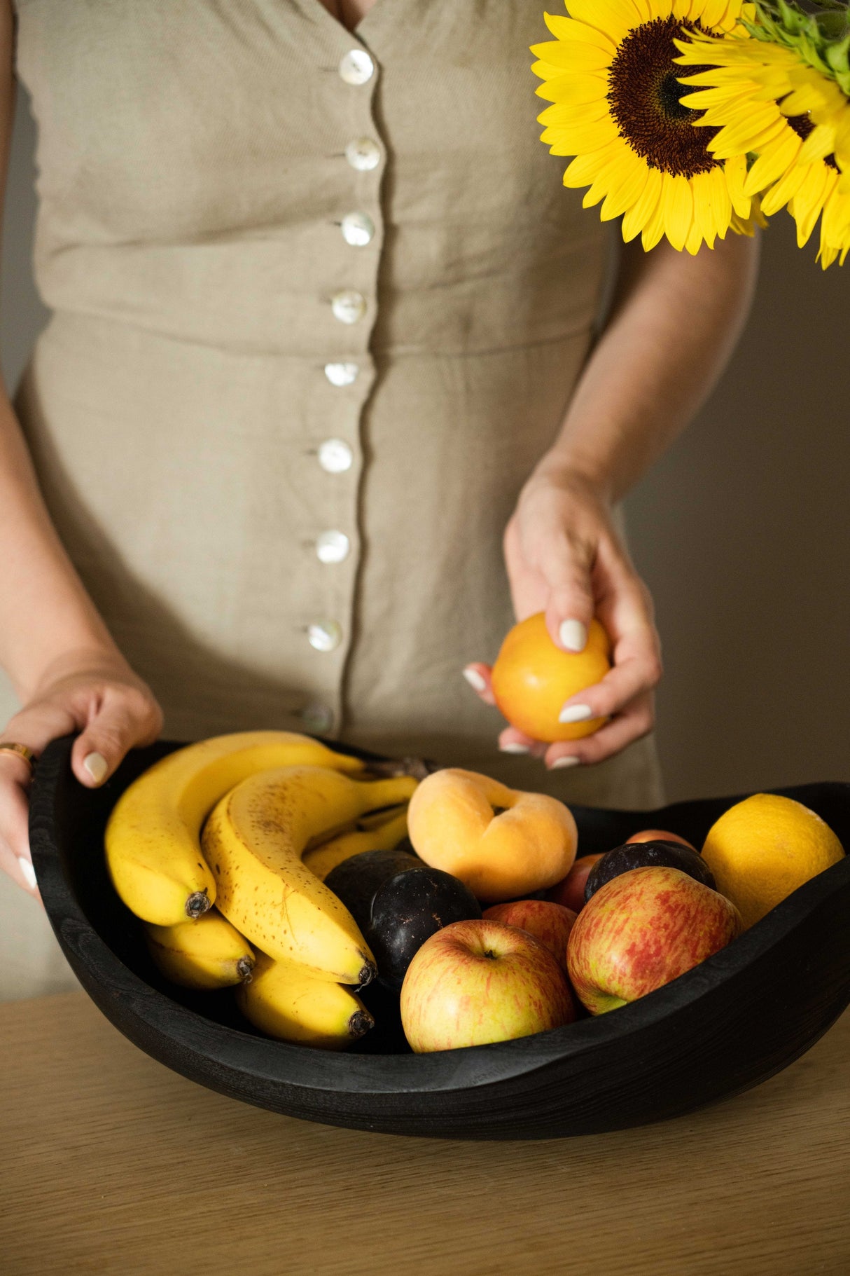 Hand-Carved Large Charred Wood Shallow Bowl-Parc Decor