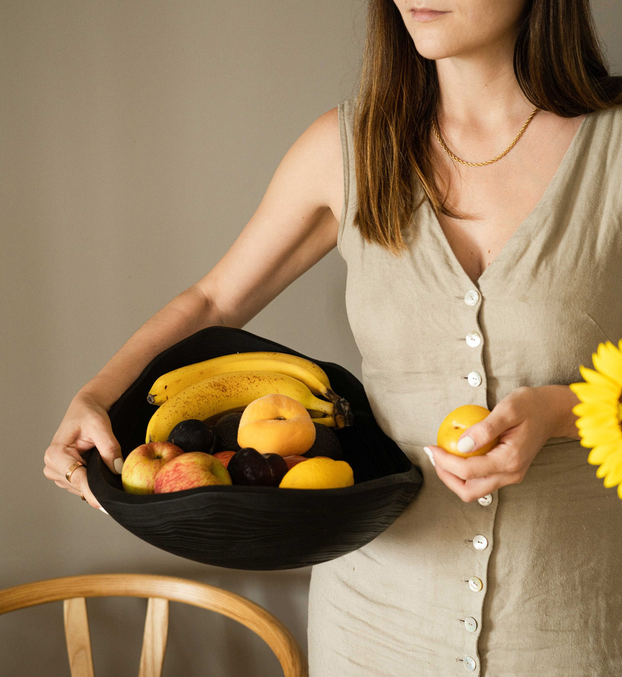 Hand-Carved Large Charred Wood Shallow Bowl-Parc Decor