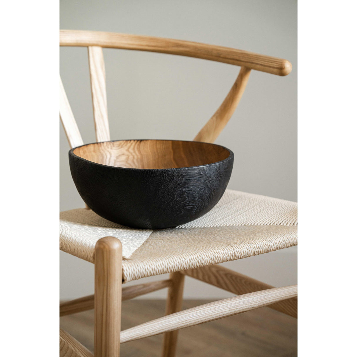 Hand Carved Large Half Charred Wooden Bowl