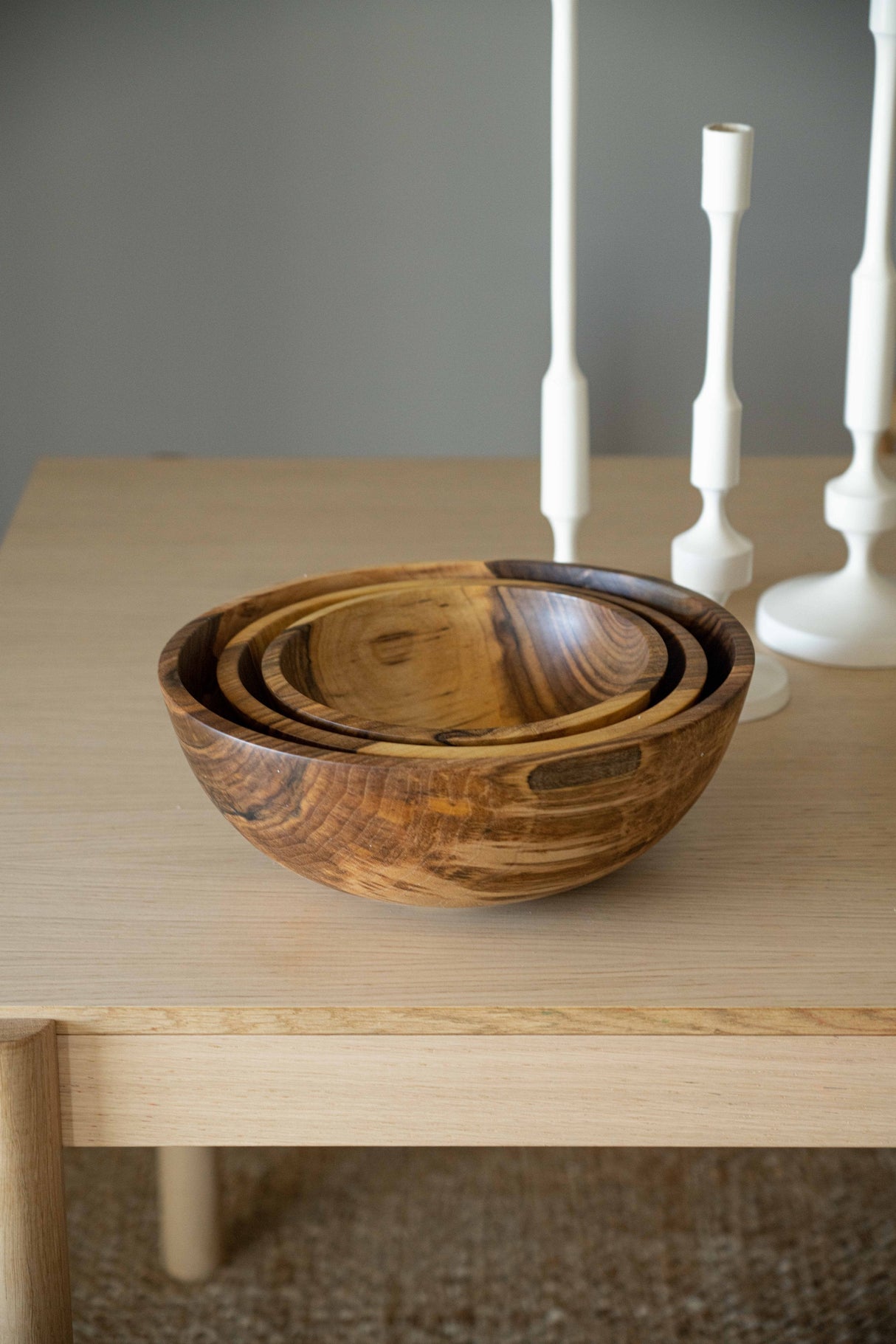 Hand Carved Walnut Wood Nesting Bowl Set-Parc Decor