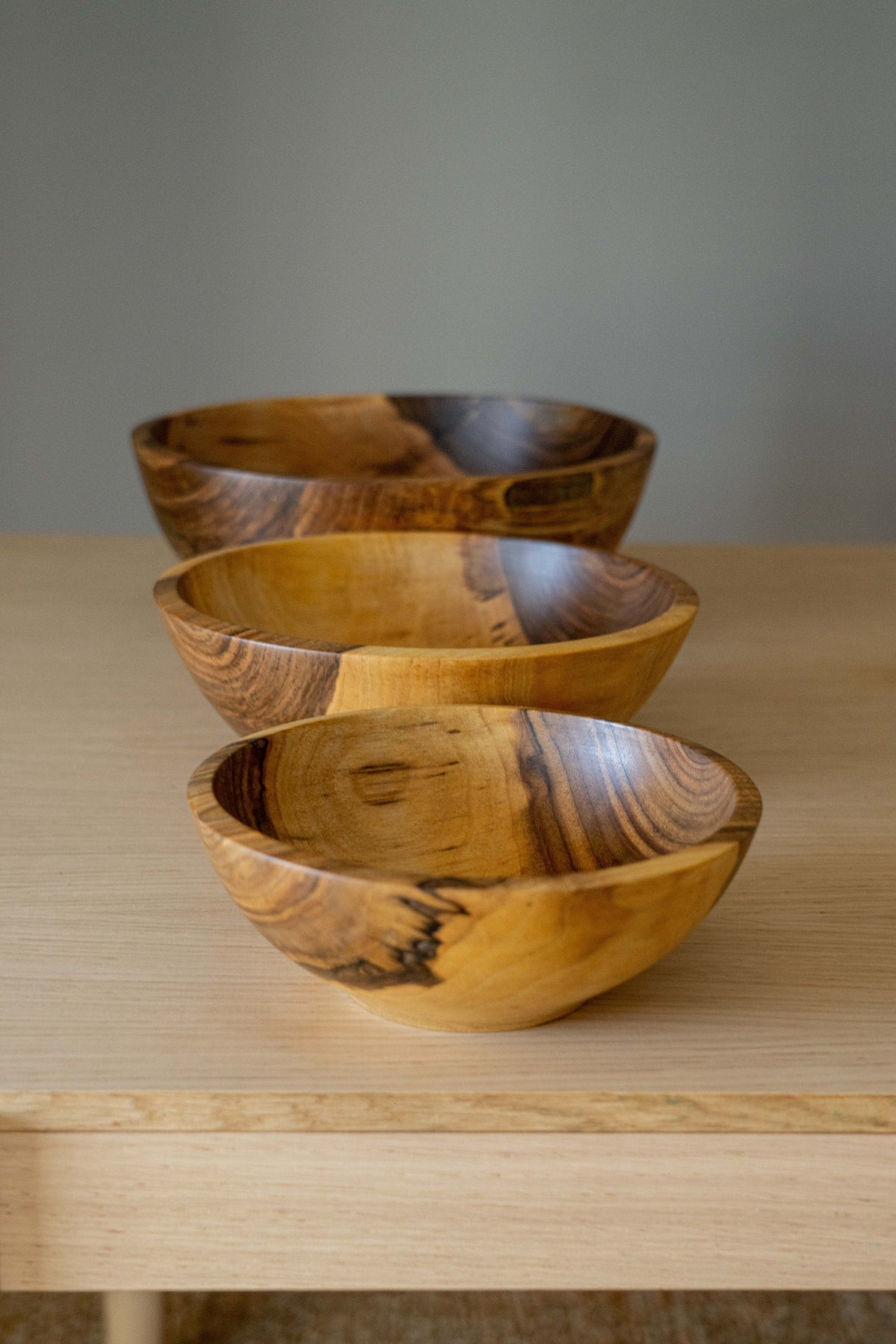 Hand Carved Walnut Wood Nesting Bowl Set-Parc Decor
