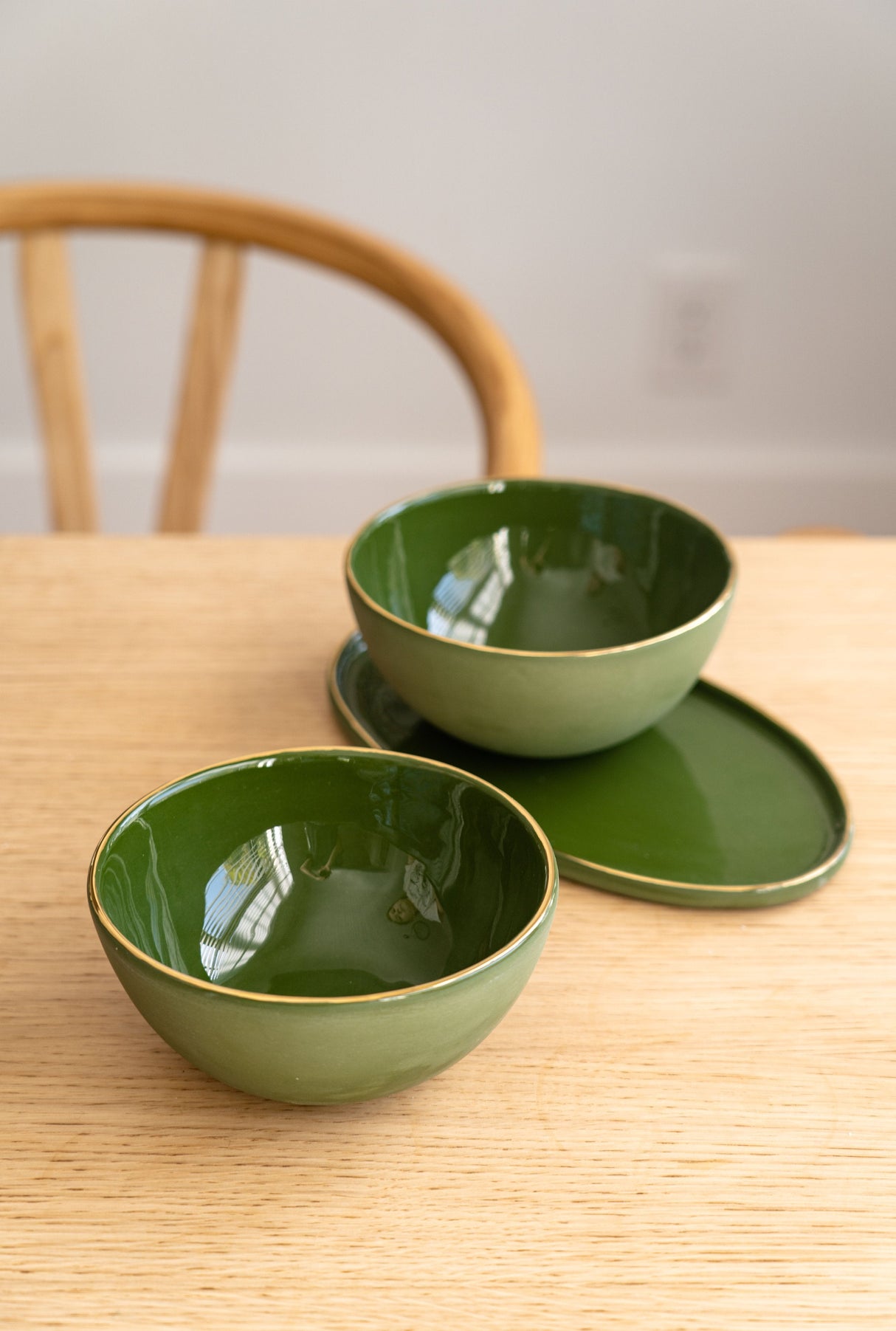 Handmade Porcelain Bowl with Gold Rim. Green-Parc Decor