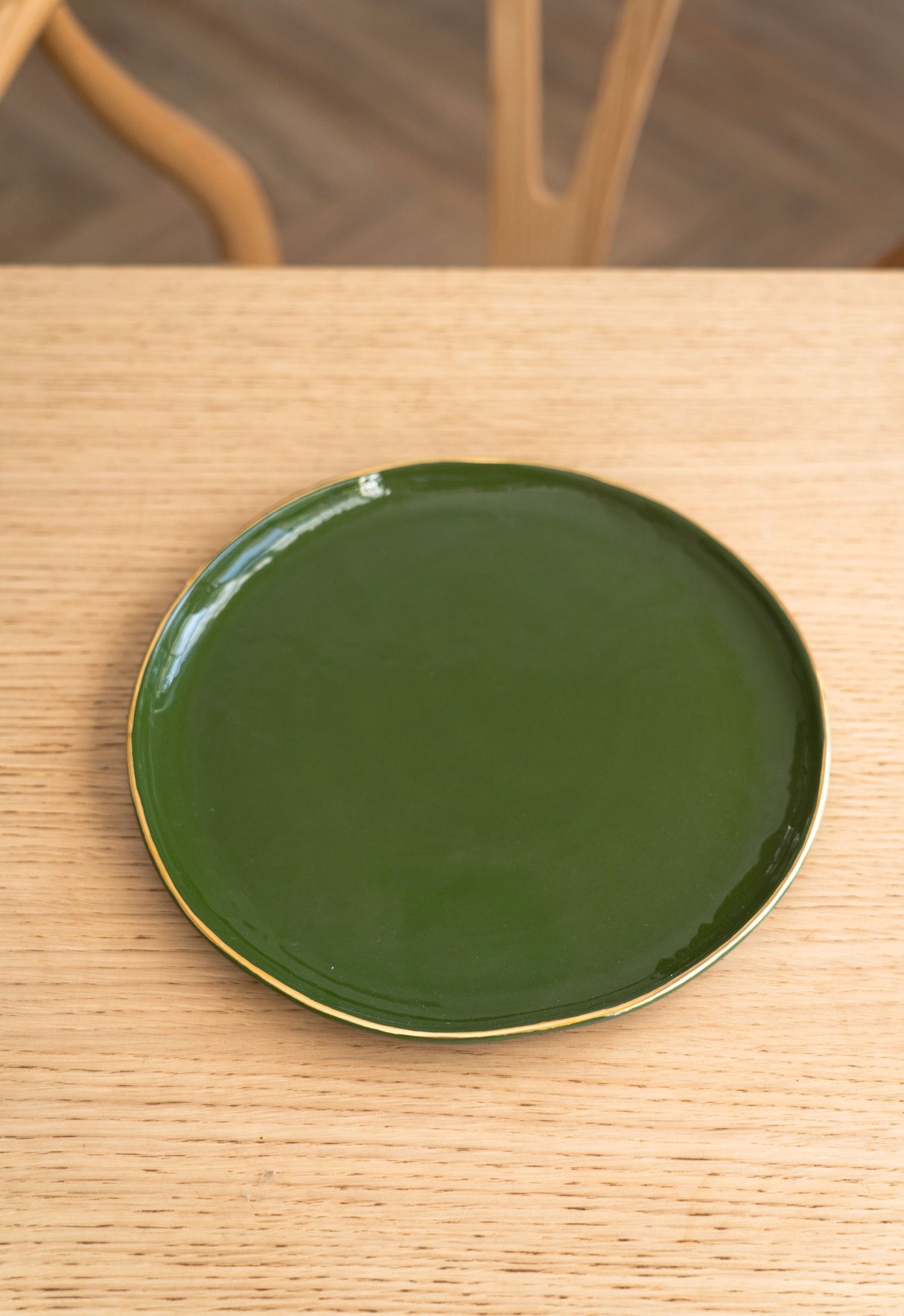 Handmade Porcelain Dinner Plates with Gold Rim. Green-Parc Decor