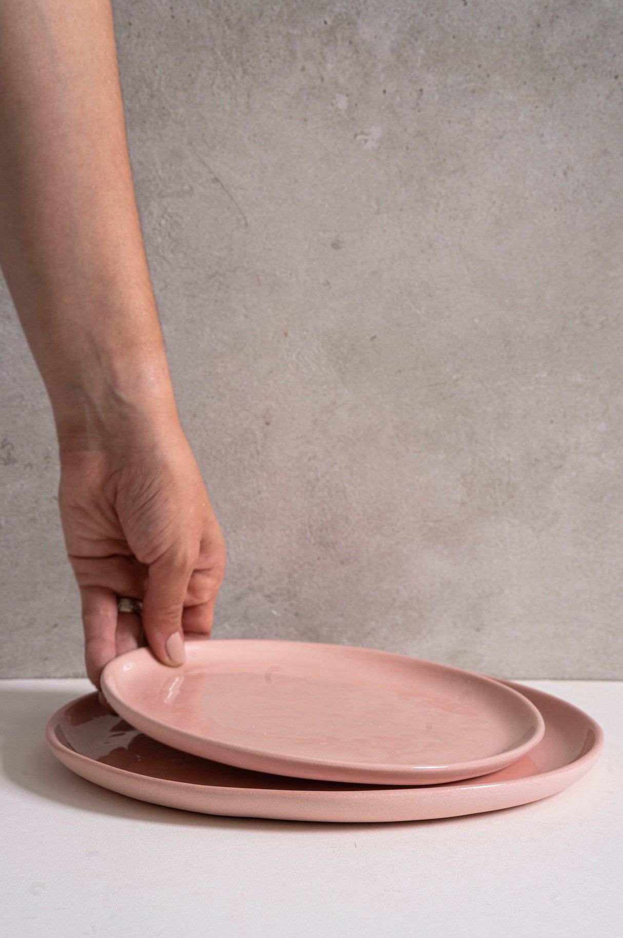 Handmade Porcelain Dinner Plates. Powder Pink-Parc Decor
