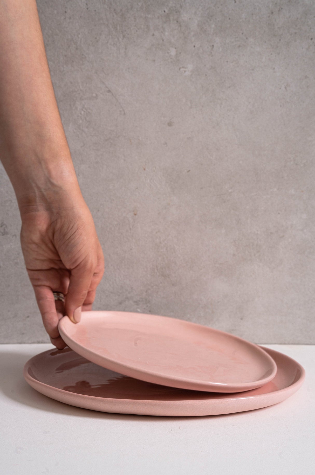 Handmade Porcelain Dinner Plates. Powder Pink-Parc Decor