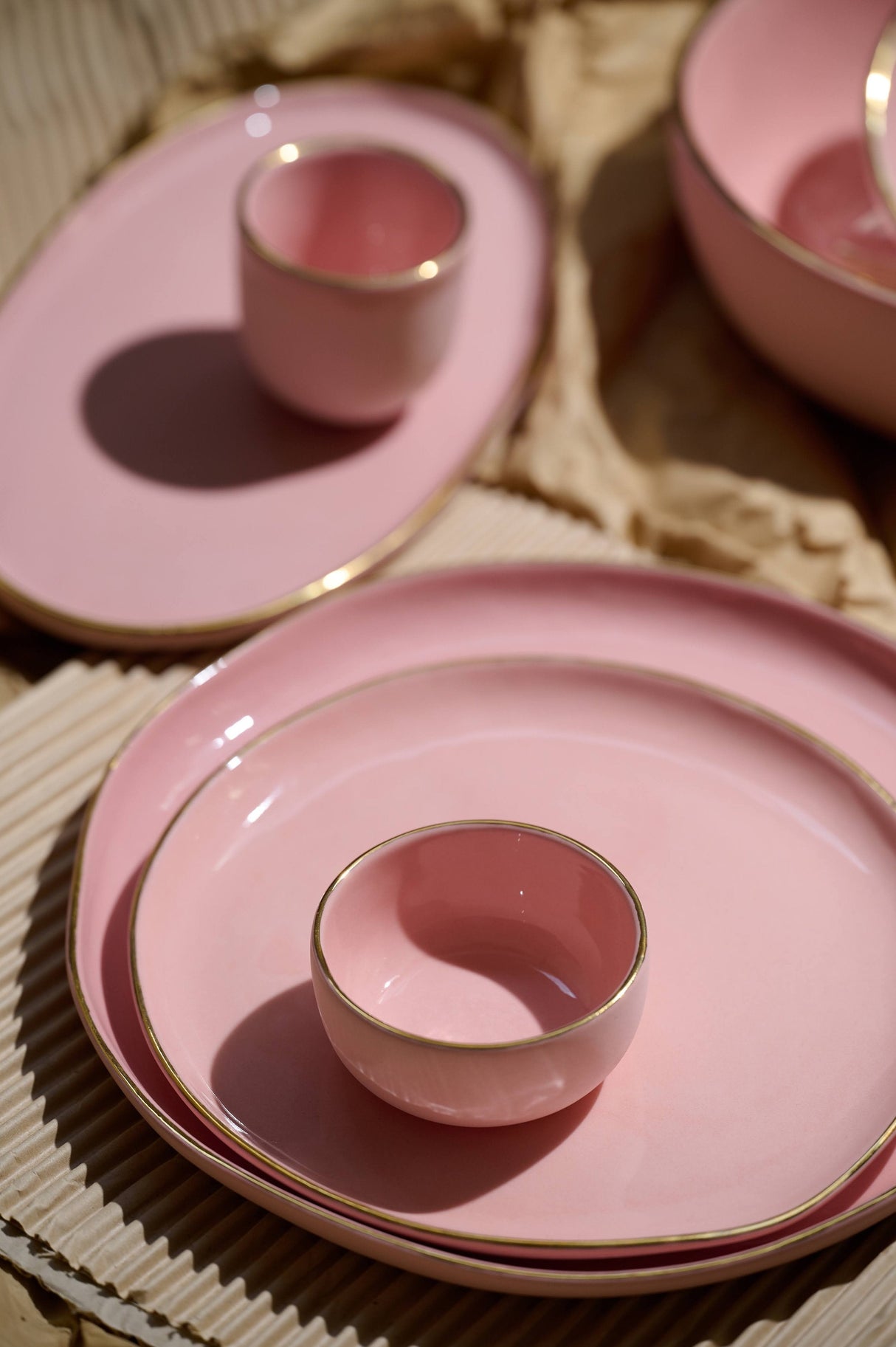 Handmade Porcelain Pinch Bowl with Gold Rim. Powder Pink-Parc Decor