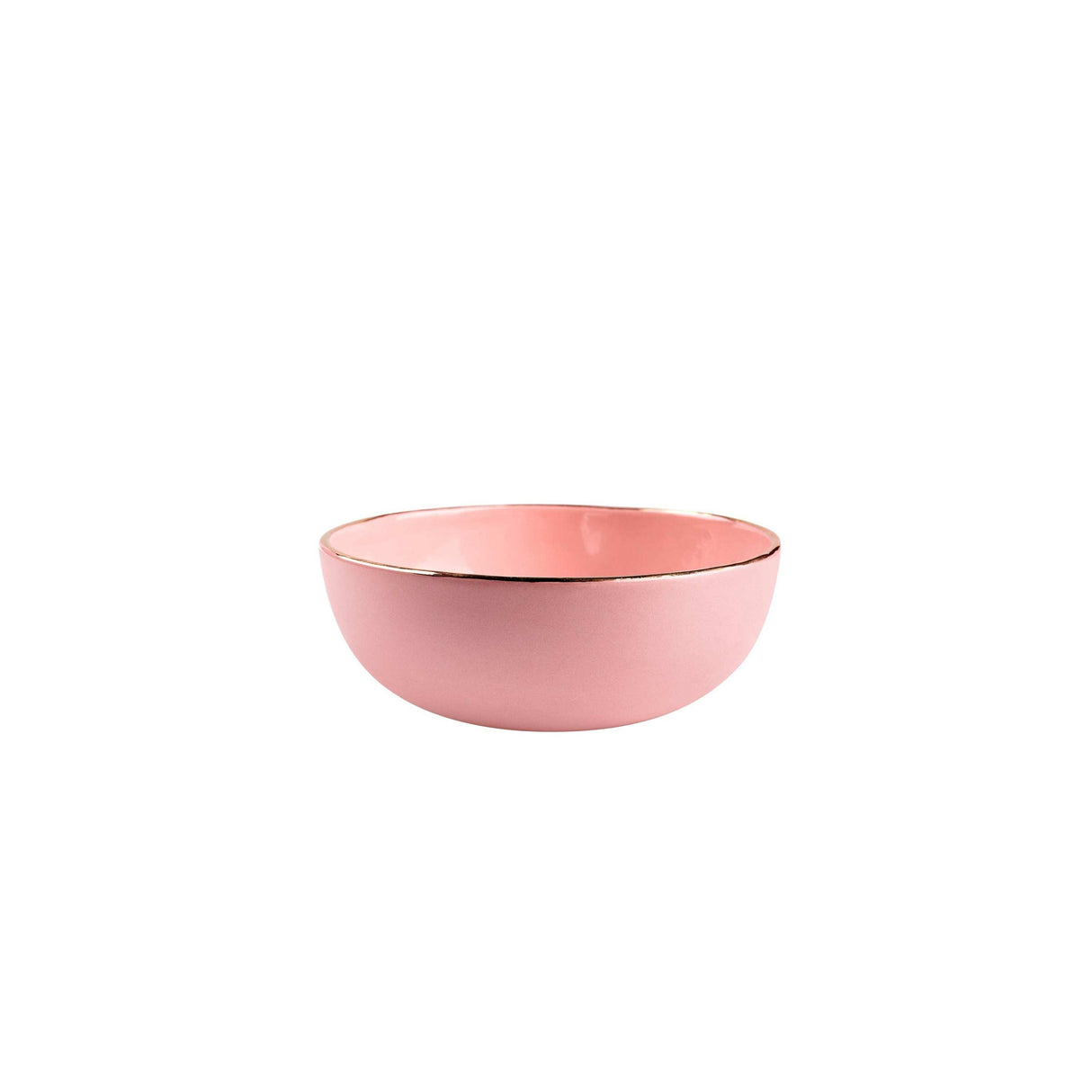 Handmade Porcelain Pink Salad Bowl with Gold Rim