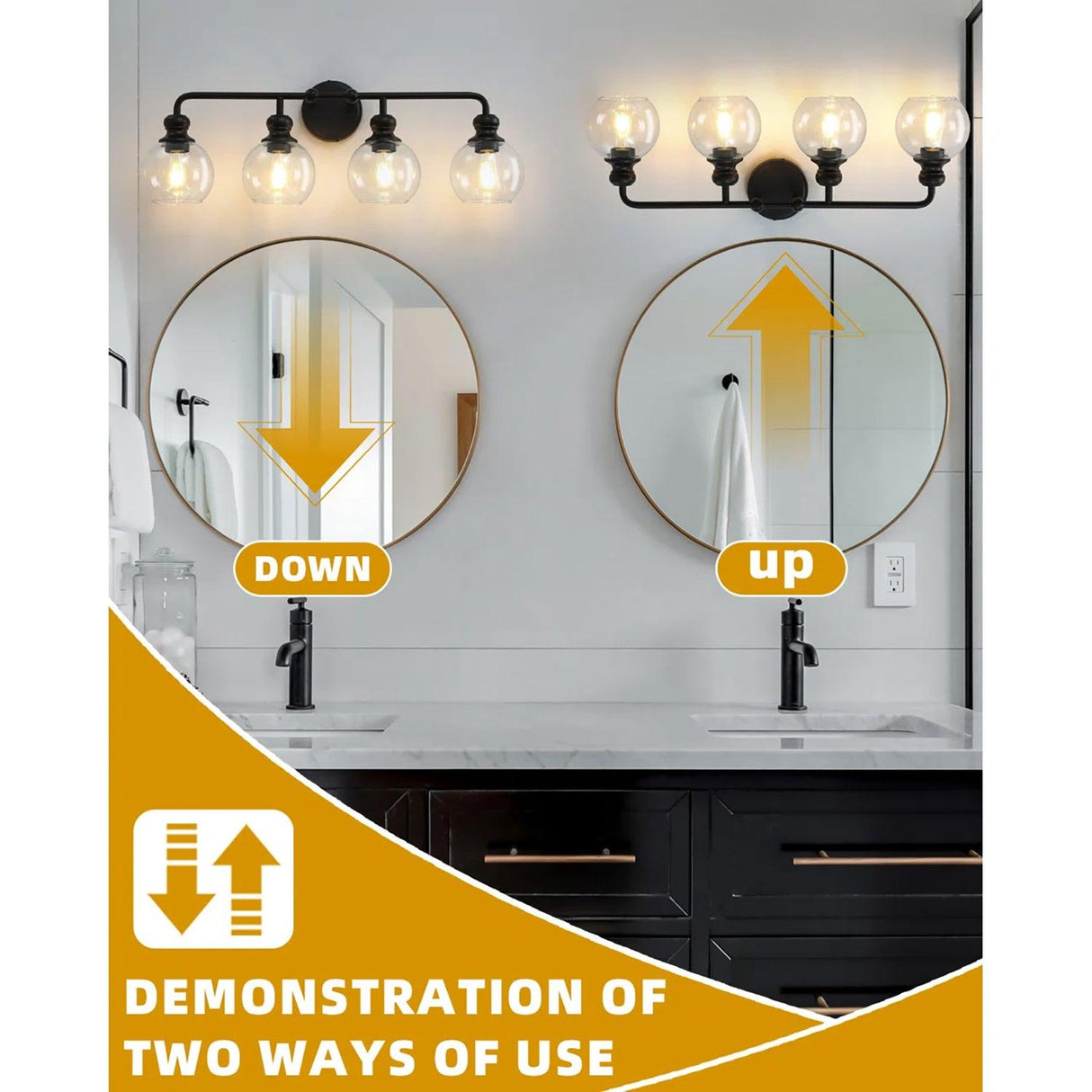 Irvine Black Modern Clear Glass 4-Light Vanity Light-Parc Decor