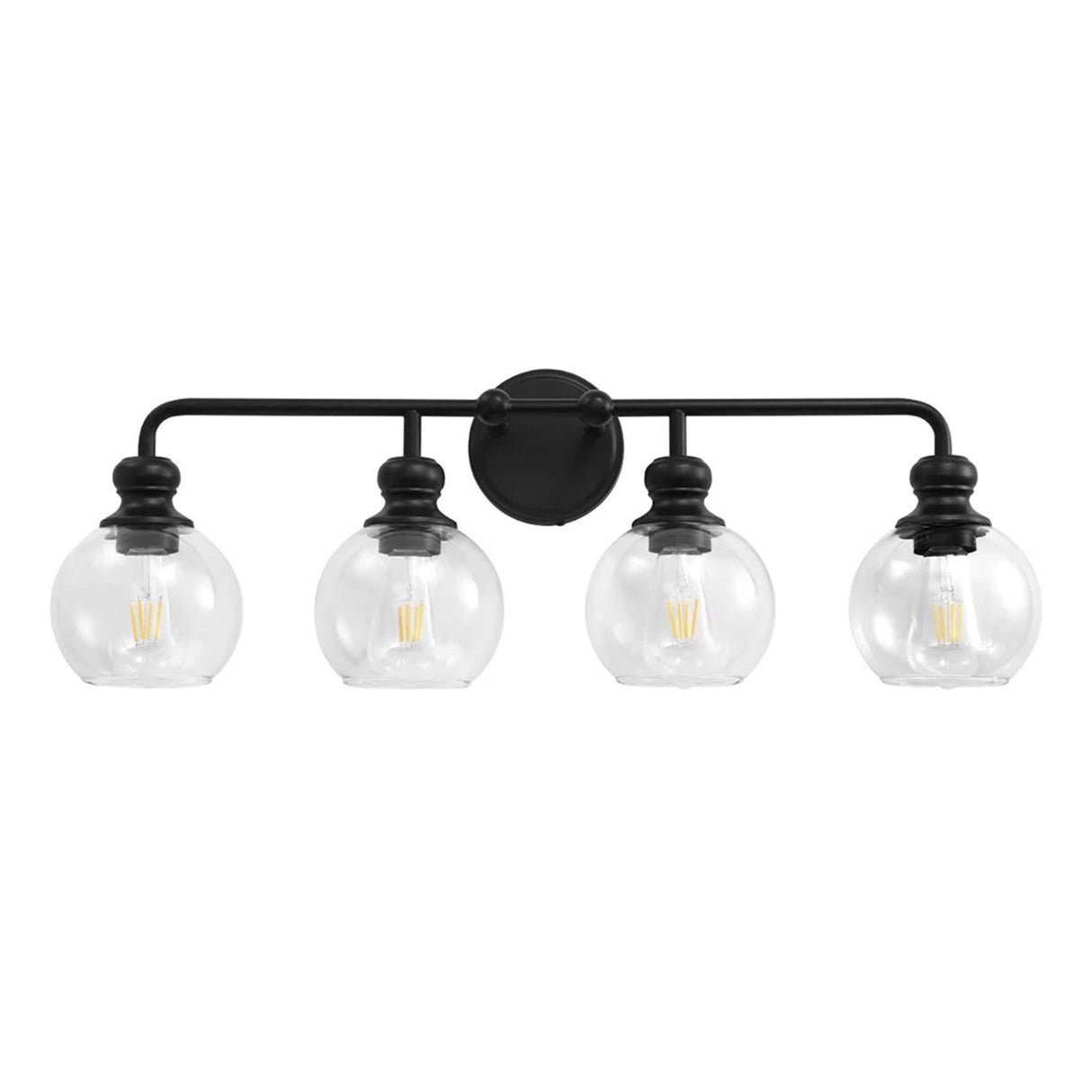 Irvine Black Modern Clear Glass 4-Light Vanity Light-Parc Decor