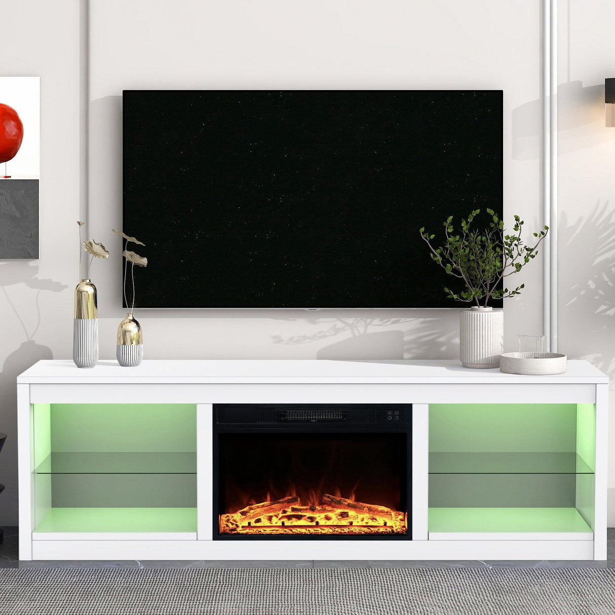 Modern 66" LED TV Stand with 23" Insert Electric Fireplace for Living Room-Parc Decor