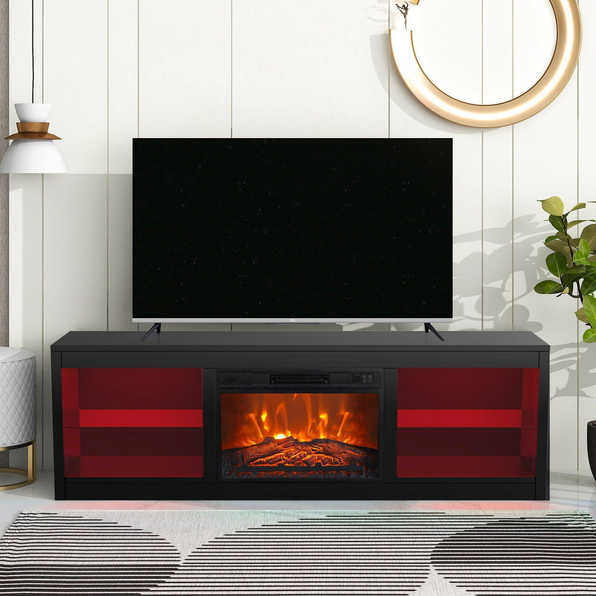 Modern 66" LED TV Stand with 23" Insert Electric Fireplace for Living Room-Parc Decor