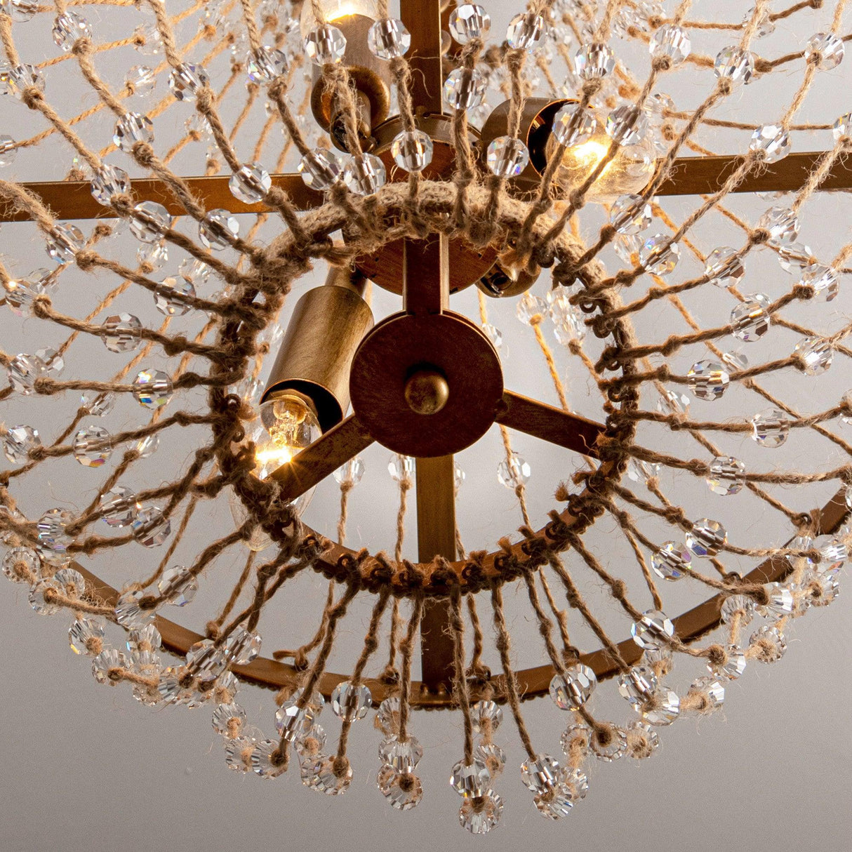 Modern Beaded Basket Weathered Wood 4-Light Chandelier-Parc Decor