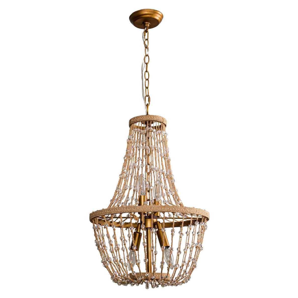 Modern Beaded Basket Weathered Wood 4-Light Chandelier-Parc Decor