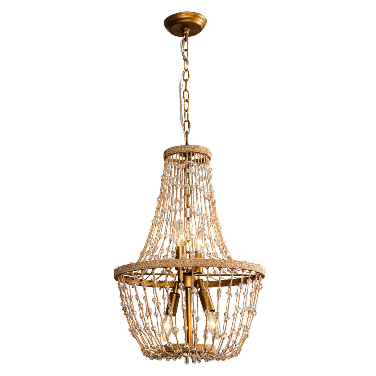 Modern Beaded Basket Weathered Wood 4-Light Chandelier-Parc Decor