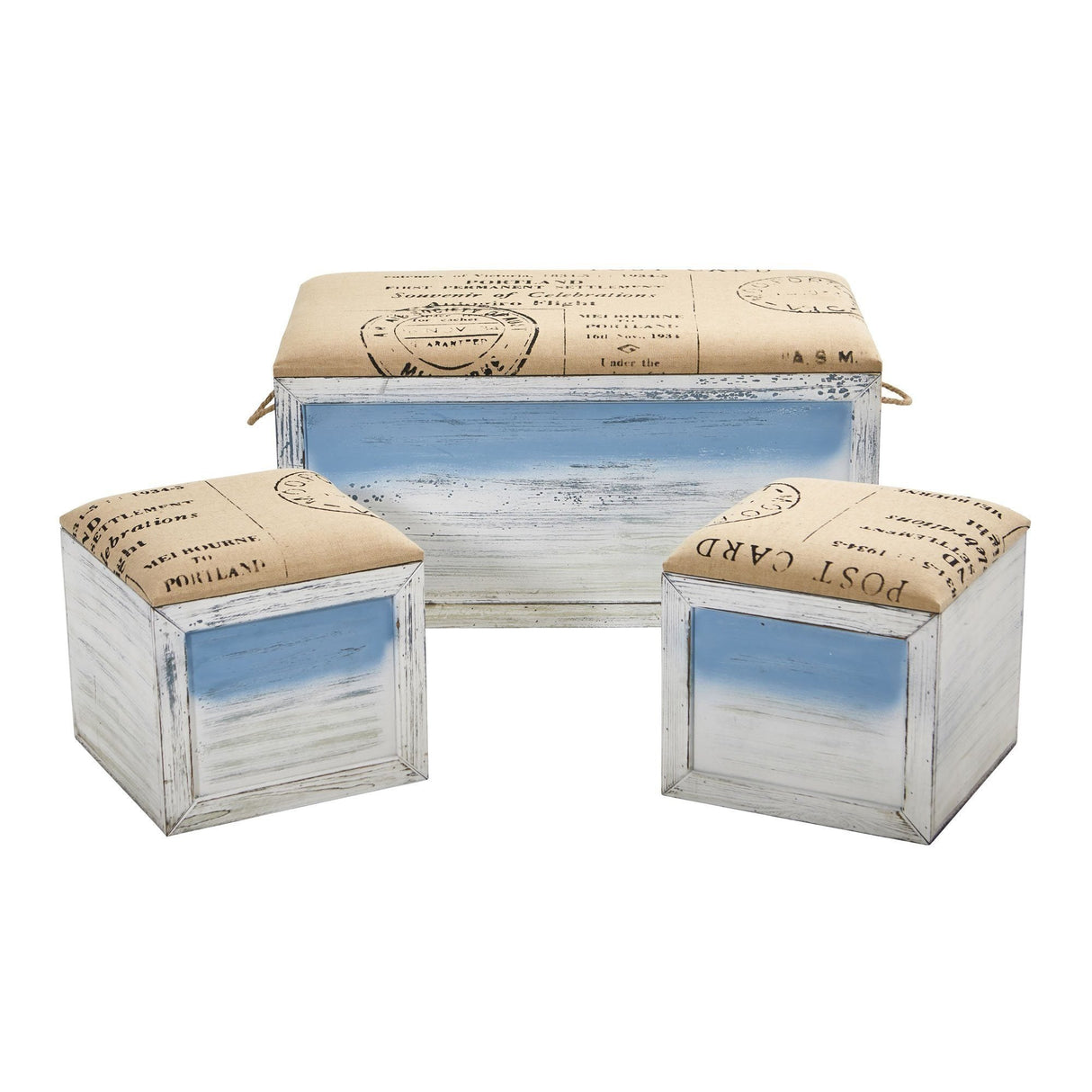 Ocean Breeze Storage Boxes, Bench and Seating Set (Set of 3)-Parc Decor