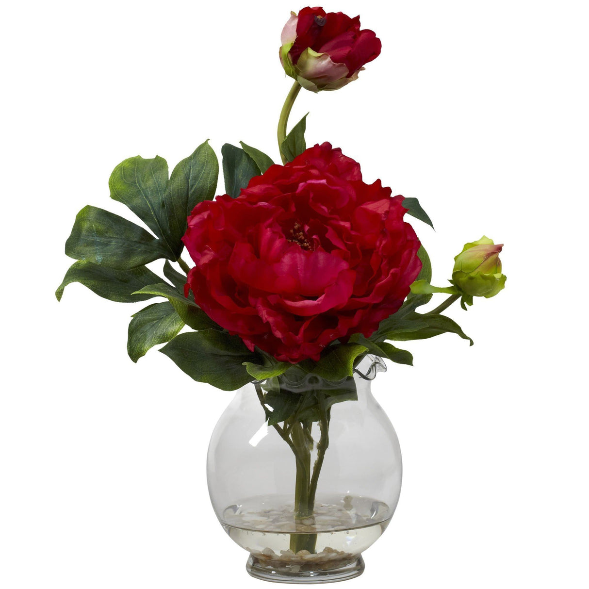 Peony w/Fluted Vase Silk Flower Arrangement-Parc Decor