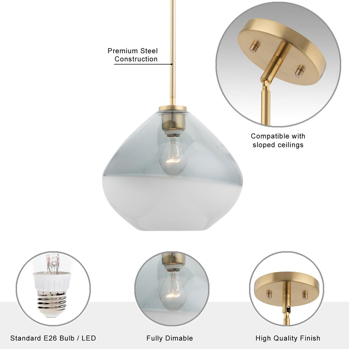 Pheobe 1-light Modern Handblown Glass Island Pendant Light-Parc Decor