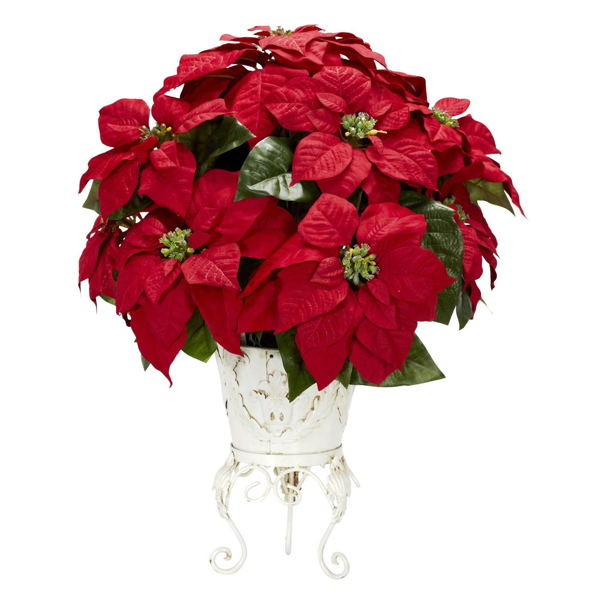 Poinsettia w/Metal Planter Silk Flower Arrangement-Parc Decor