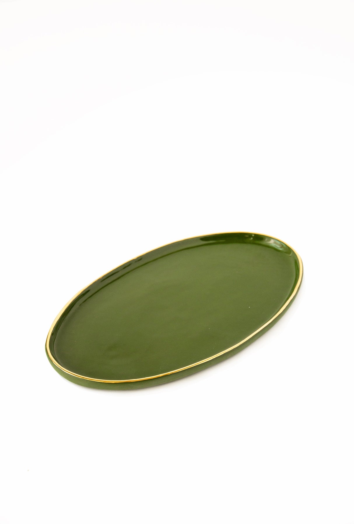 Porcelain Oval Serving Platter with Gold Rim. Green-Parc Decor