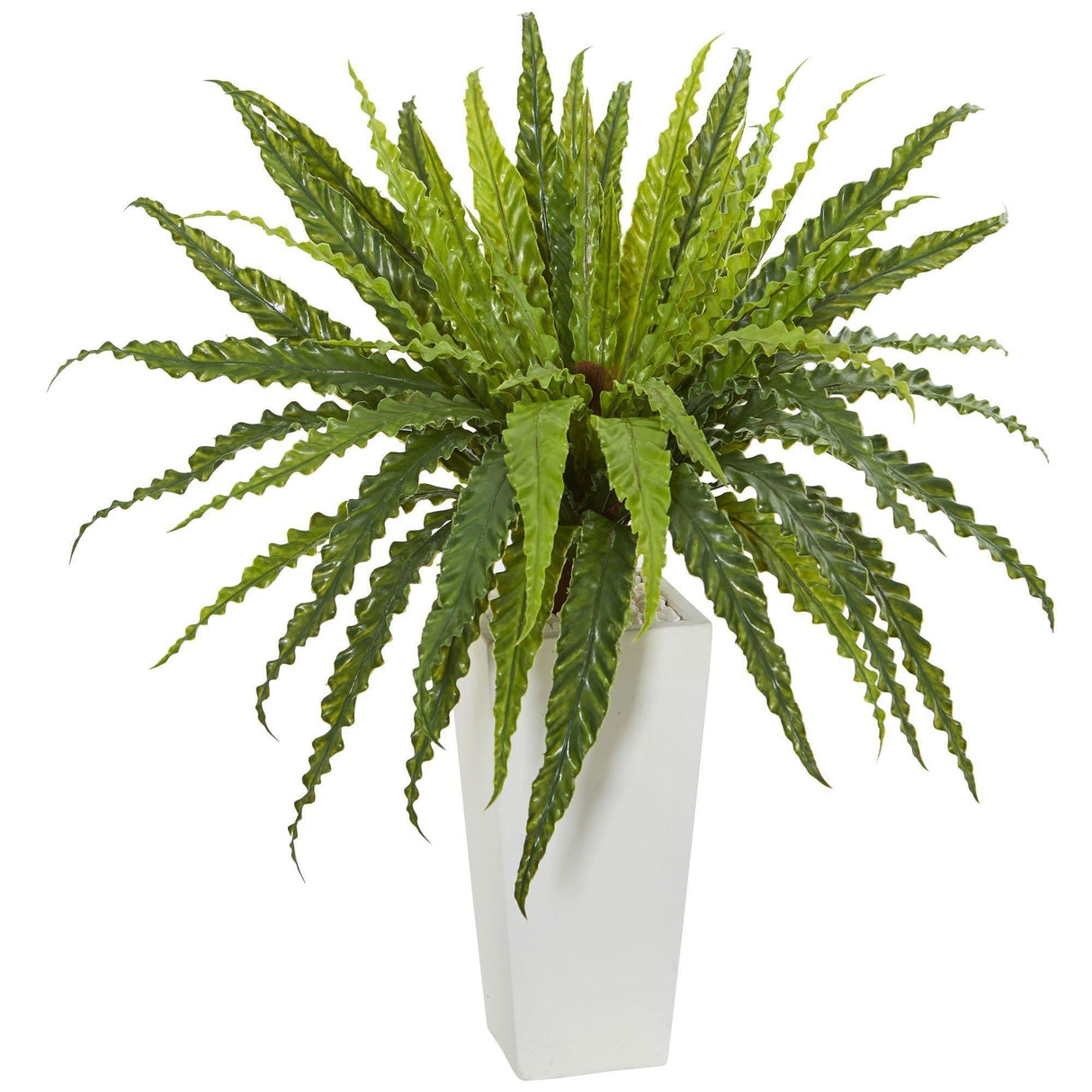 Rippled Birdsnest Artificial Plant on White Tower Planter-Parc Decor