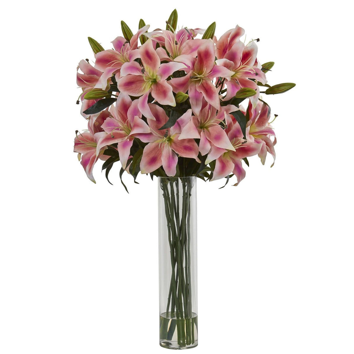 Rubrum Lily Artificial Arrangement in Cylinder Vase-Parc Decor