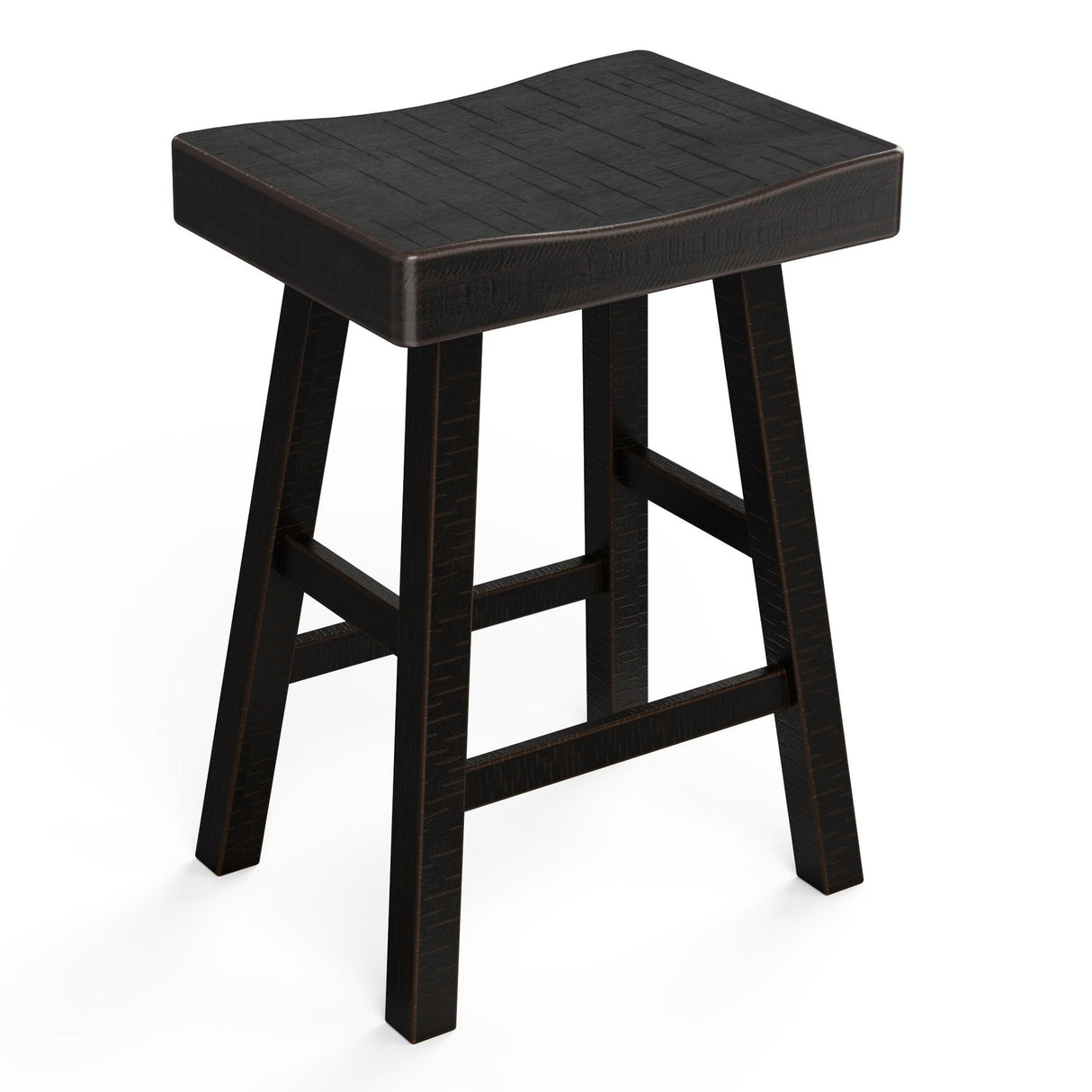 Set of 2 Farmhouse Solid Wood Bar Stools - Backless Saddle Seat Counter Height Chairs for Kitchen Island, Breakfast Nook & Home Office-Parc Decor