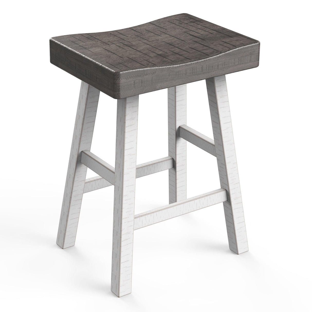 Set of 2 Farmhouse Solid Wood Bar Stools - Backless Saddle Seat Counter Height Chairs for Kitchen Island, Breakfast Nook & Home Office-Parc Decor