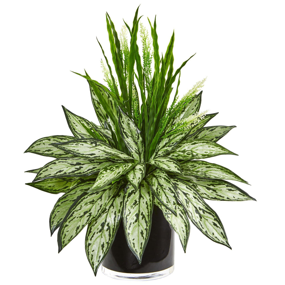 Silver Queen and Grass Artificial Plant in Black Vase-Parc Decor