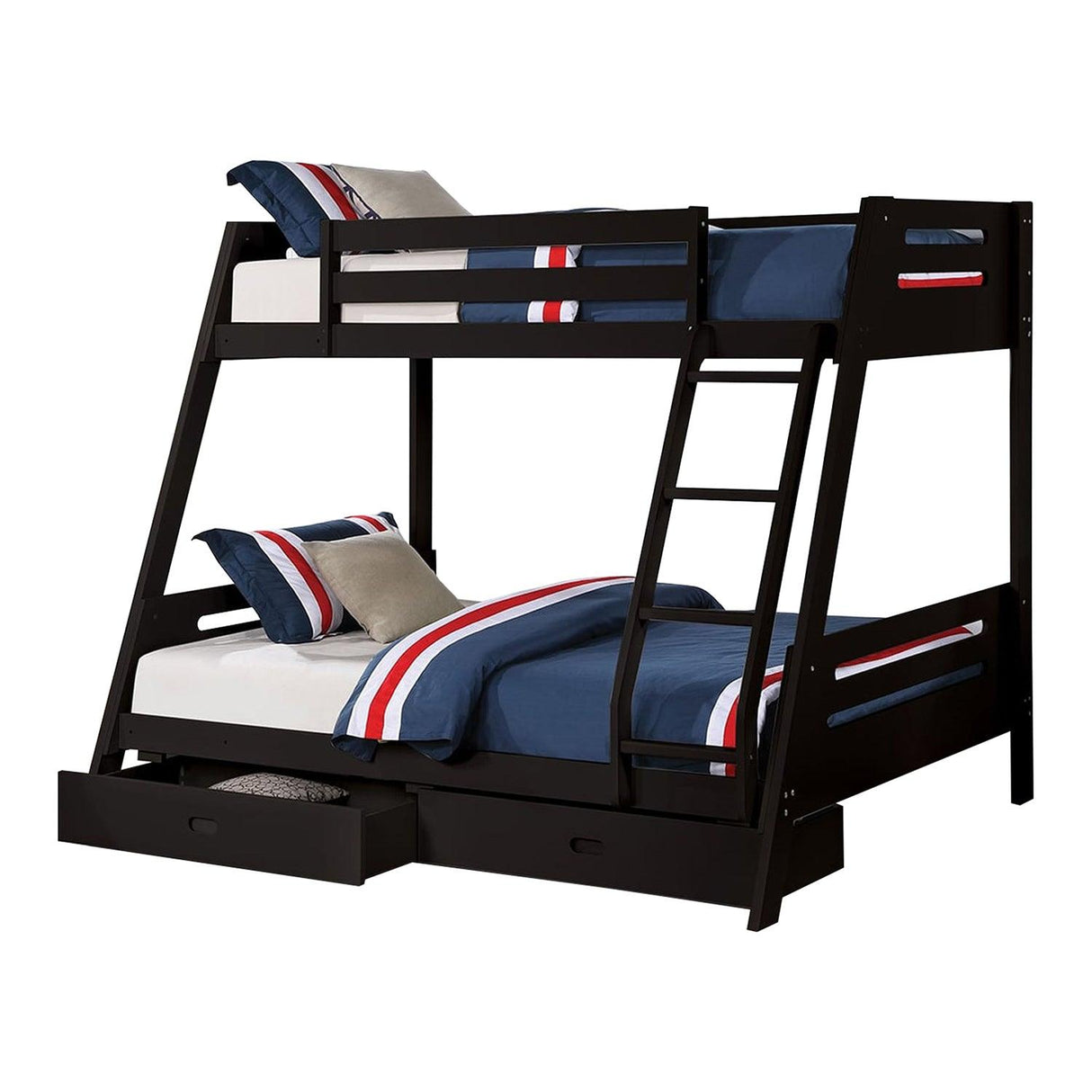 Solid Wood Twin / Full Bunk Bed with Reversible Angled Ladder and Underbed Drawers-Parc Decor