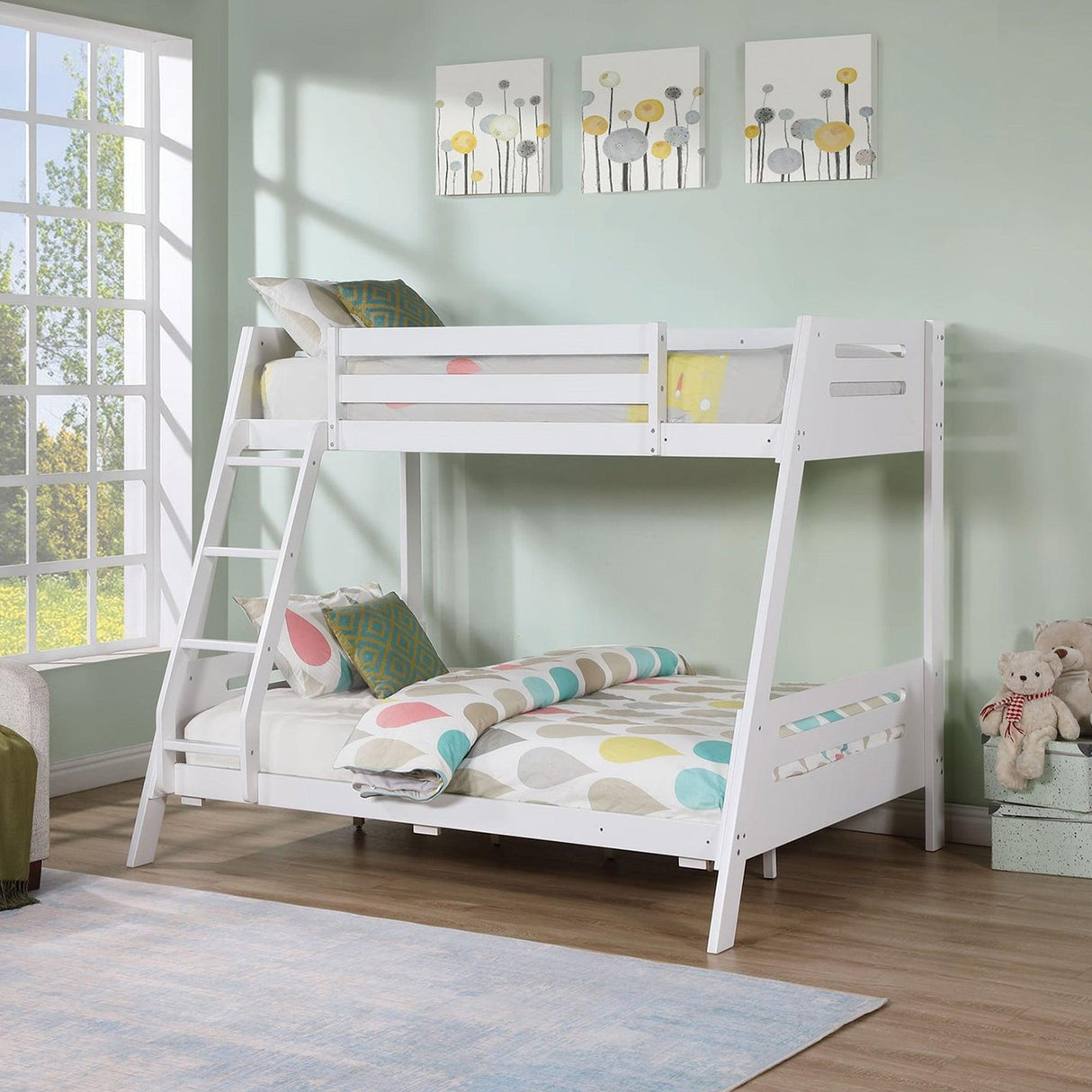 Solid Wood Twin / Full Bunk Bed with Reversible Angled Ladder and Underbed Drawers-Parc Decor