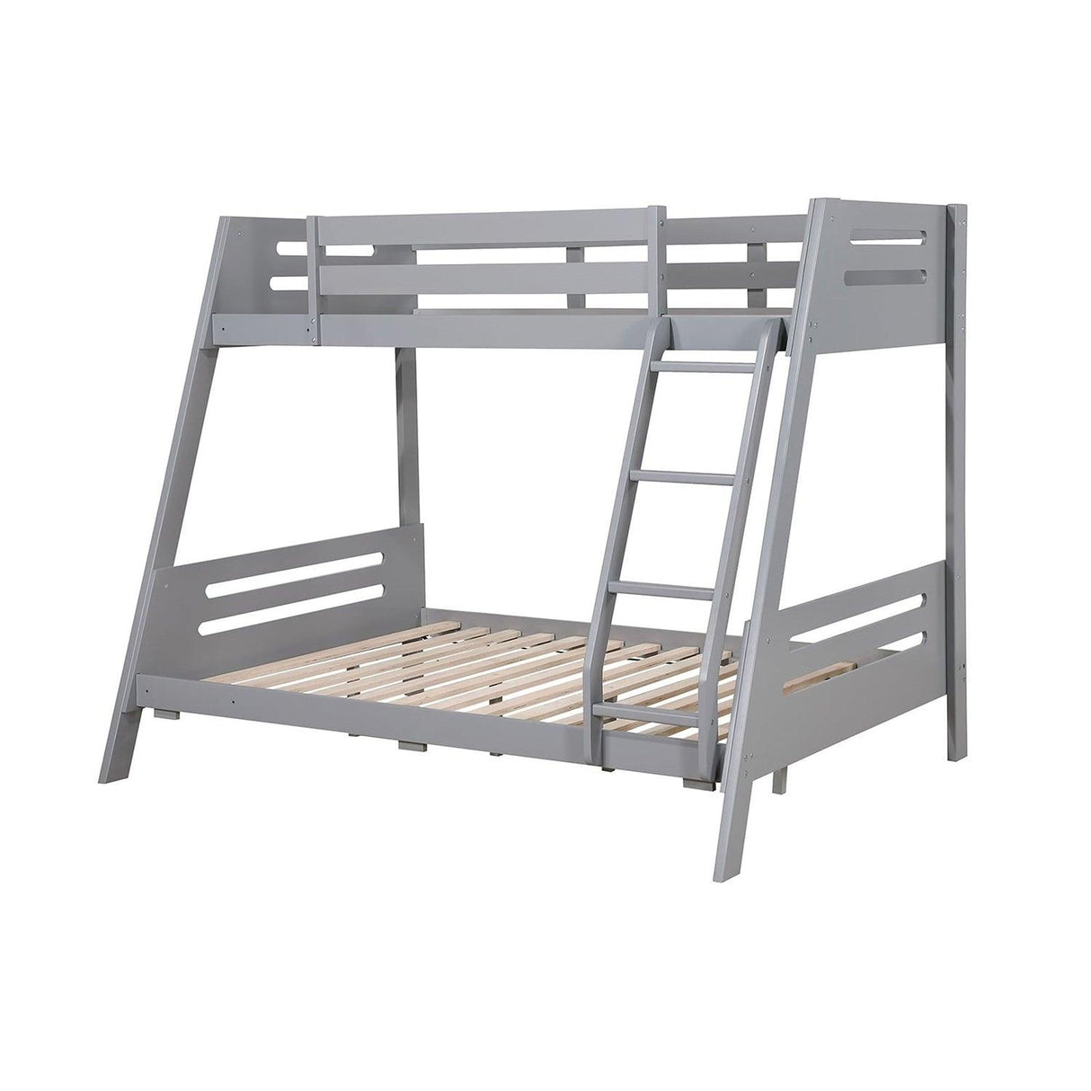 Solid Wood Twin / Full Bunk Bed with Reversible Angled Ladder and Underbed Drawers-Parc Decor