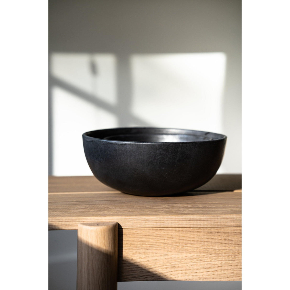 Stoneware Black Matte Salad Serving Bowl
